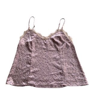 Le Kate Cami Camisole Top Taupe Nude Blue Polka Dot Lace Trim Ladies Medium M